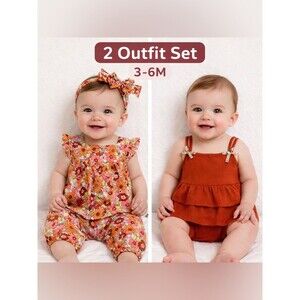 NWT Wonder Nation 5pc Baby Girl Ruffle Outfit Set 3-6M Copper Yellow Ochre